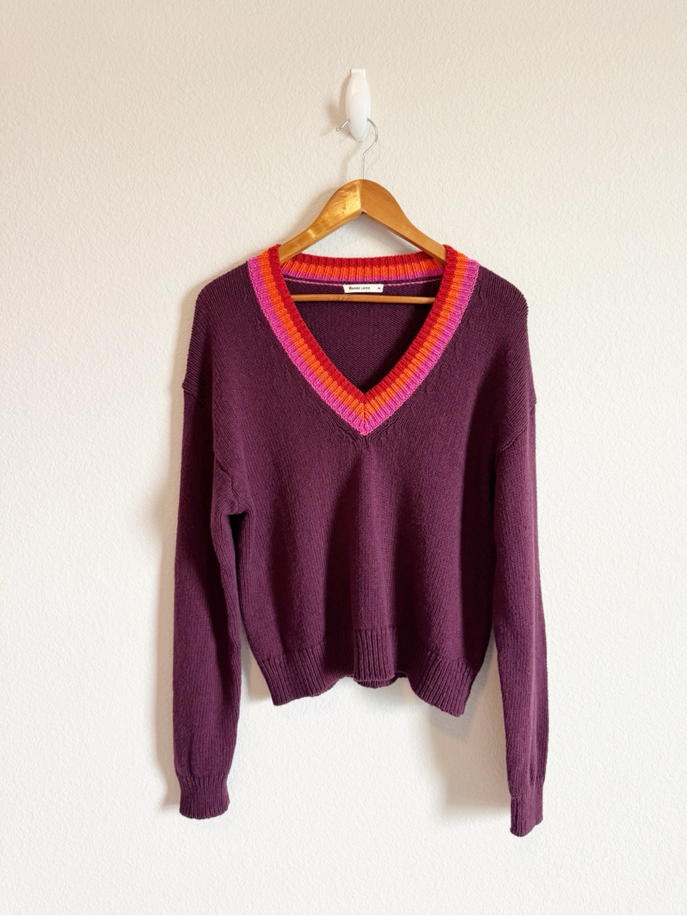 Marine Layer Women's Purple Contrast Stripe Bella Cropped Sweater Size Medium
